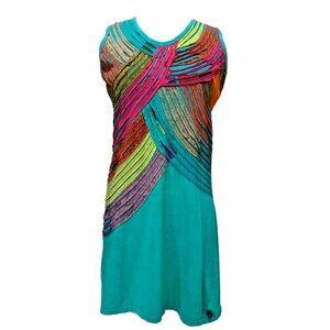 Leopards & Roses Women's Artsy Colorfull Boho  100% cotton  Sleeveless Dress-M